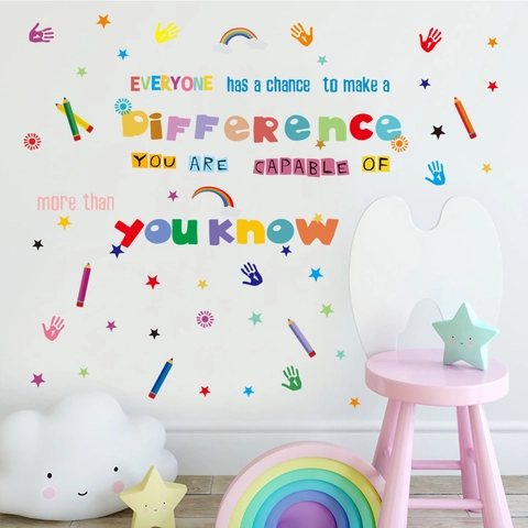 Motivierende Zitate Wandtattoo Bunt Kunst Sterne Regenbogen Schule Klassenzimmer Kinderzimmer Deko Wasserdicht PVC Aufkleber