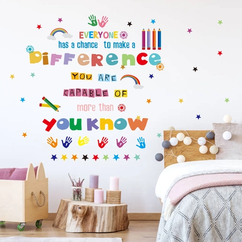 Motivierende Zitate Wandtattoo Bunt Kunst Sterne Regenbogen Schule Klassenzimmer Kinderzimmer Deko Wasserdicht PVC Aufkleber