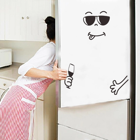 Creative Cartoon Refrigerator Stickers PVC DIY Wall Decals Funny Emoji Faces Cutlery Pattern Decorative Fridge Cabinet Stickers