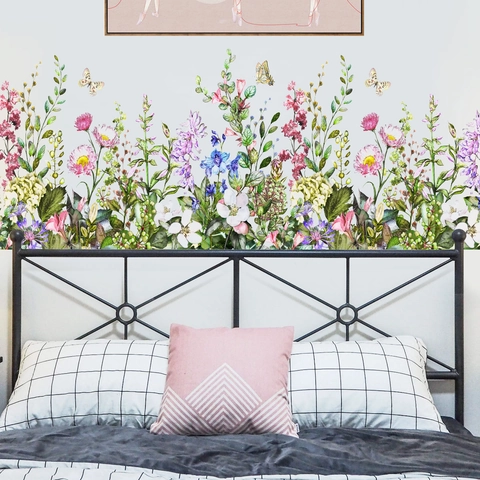 Aquarell Blumen Schmetterling Wandaufkleber PVC Wasserdicht Abnehmbar Dekor Für Wohnzimmer Schlafzimmer Pastoral Haus Deko