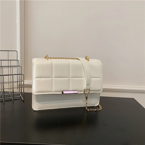Borsa A Tracolla Trapuntata Alla Moda Per Donna Elegante PU Pelle Catena Borsa A Spalla Casual Quadrata Con Patta E Fibbia Magnetica
