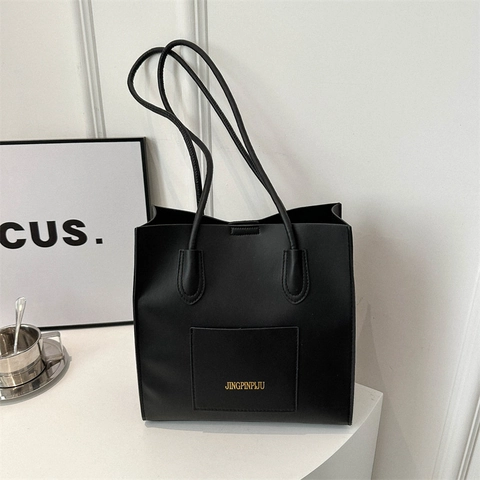 Bolso de Mano de Cuero PU para Mujer Gran Capacidad Minimalista Bolso de Hombro Color Sólido Con Bolsillo Frontal Oficina Diario