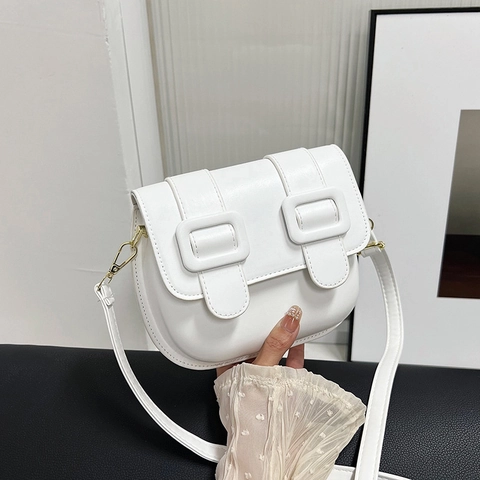 Damen PU Leder Satteltasche Umhängetasche Mit Doppelschnalle Elegante Kleine Schultertasche Vielseitige Tägliche Gold Hardware