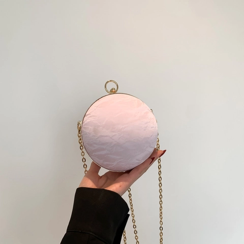 Borsa da Sera Tonda Donna Motivo Marmorizzato PU Pelle Borsa a Tracolla Con Catena Dorata Feste Matrimoni
