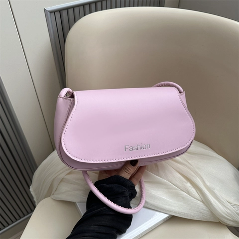 Women Underarm Shoulder Bag Minimalist PU Leather Flap Magnetic Closure Solid Color Trendy Fashion Letter Print