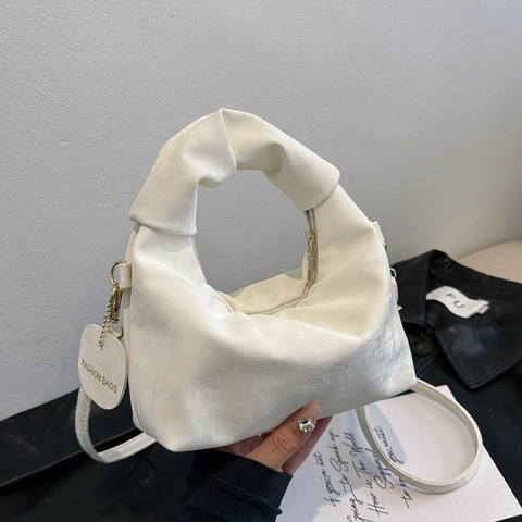 Bolso De Mano Para Mujer Con Asa Fruncida Bolso Nube Piel Sintética Bandoulière Bolso De Hombro Color Sólido Moda