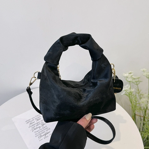 Bolso De Mano Para Mujer Con Asa Fruncida Bolso Nube Piel Sintética Bandoulière Bolso De Hombro Color Sólido Moda