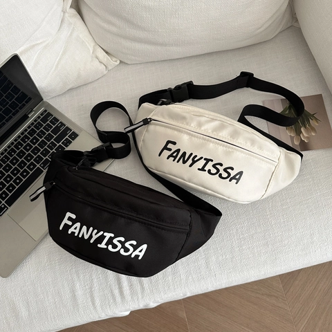 Trendy FANYISSA Letter Print Nylon Crossbody Chest Bag For Men Casual Sporty Waist Pack Lightweight Streetwear Single Shoulder Bag