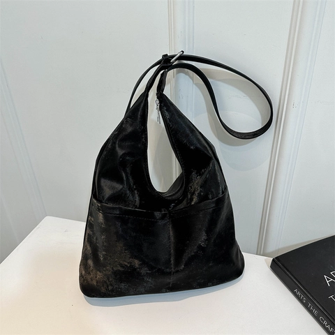 Minimalistische Hobo Schoudertas PU Leer Grote Capaciteit Voorzakken Vintage Onderarm Tas Voor Dames Street Style