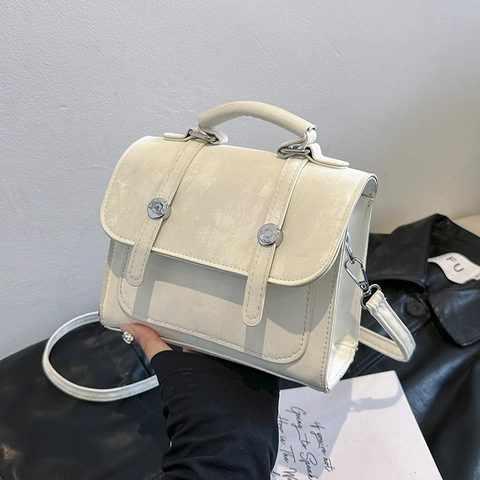 Women PU Leather Square Crossbody Bag Minimalist Flap Handbag With Top Handle And Adjustable Strap Retro Casual