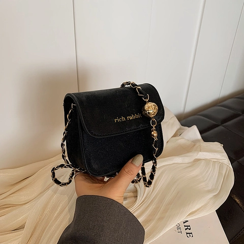 Borsa a Tracolla da Donna Mini Quadrata in Pelle PU Catena Moda Decorazione Sfera Dorata Piccola Borsa a Spalla Designer