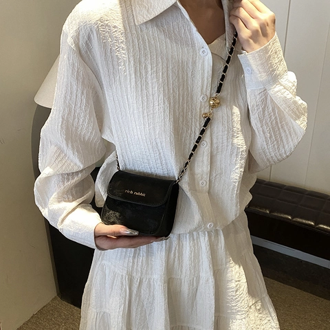 Borsa a Tracolla da Donna Mini Quadrata in Pelle PU Catena Moda Decorazione Sfera Dorata Piccola Borsa a Spalla Designer