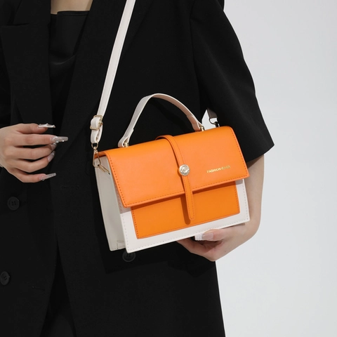 Fashion Women Color Block Small Square Shoulder Bag PU Leather Crossbody Handbag With Top Handle Metal Buckle Letter Print Satchel Bag For Daily Commuting