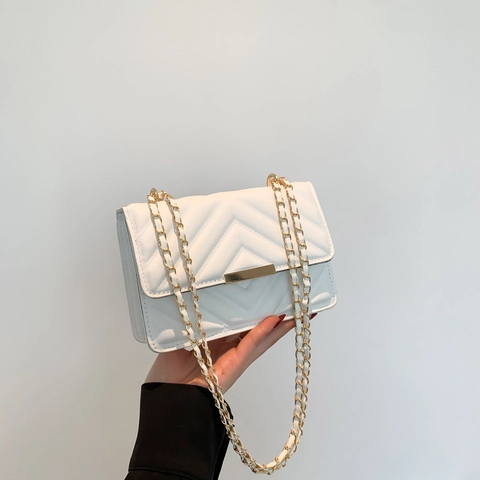 Borsa a Spalla Trapuntata a V da Donna Piccola Borsa a Tracolla Quadrata Cinturino a Catena in Metallo Pelle PU Elegante