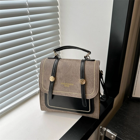 Mini Zaino Borsa A Mano Donna Retrò Pelle PU Denim Patchwork Piccola Borsa Quadrata Multifunzionale Stile Britannico