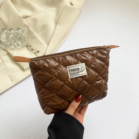 Fashion Quilted Nylon Clutch Bag Diamond Stitching Makeup Pouch For Women Daily Casual Travel Handheld Zipper Storage Organizer Handbag