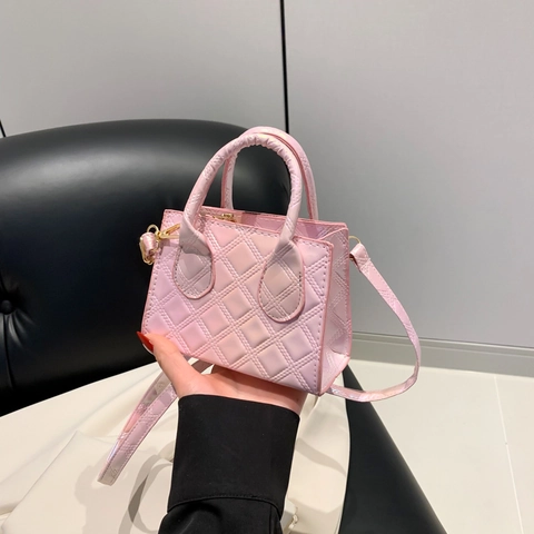 Mini Borsa a Tracolla Trapuntata Cangiante in PU Laser Motivo a Rombi Borsa a Mano Moda Borsa Piccola Quadrata