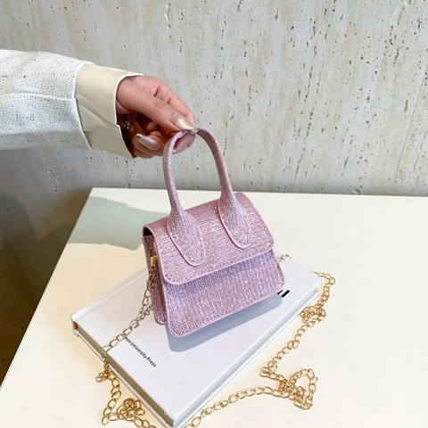 Women Mini Glitter Handbag Luxurious Rhinestone Crossbody Bag With Gold Chain Fashion Evening Party Shoulder Bag For Women
