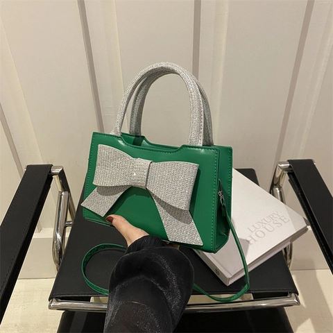 Borsa A Mano Da Donna In Pelle PU Con Grande Fiocco Glitterato Argento Borsa A Tracolla Chic Alla Moda