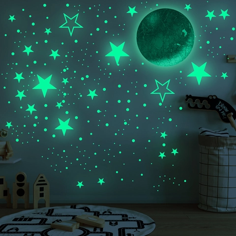 Leuchtende Sterne Mond Wandaufkleber Set Fluoreszierende Deckenaufkleber Für Kinderzimmer Schlafzimmer Heimdekoration Leuchtende Sternpunkte Wandtattoo