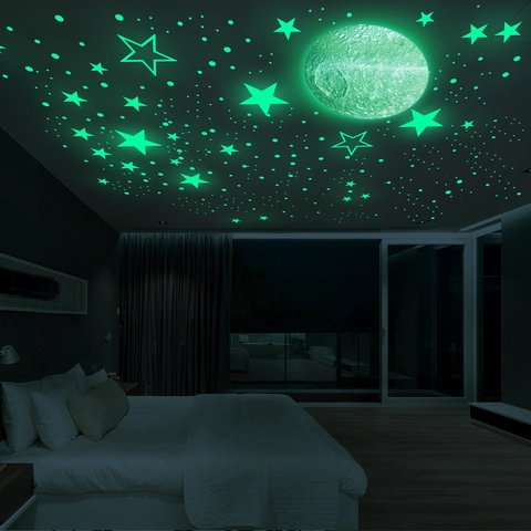 Glow In The Dark Stars And Moon Wall Stickers Fluorescent Ceiling Decals For Kids Bedroom Decoration Luminous PVC Wall Art
