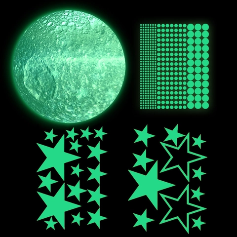 Glow In The Dark Stars And Moon Wall Stickers Fluorescent Ceiling Decals For Kids Bedroom Decoration Luminous PVC Wall Art