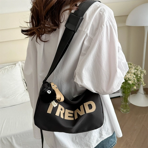 Women Men Nylon Crossbody Shoulder Bag Large Capacity Harajuku Streetwear Casual Trend Letter Applique Adjustable Strap