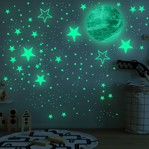 Stelle E Luna Adesivi Murali Fluorescenti PVC Adesivi Da Soffitto Per Cameretta Bambini Camera Da Letto Decorazione