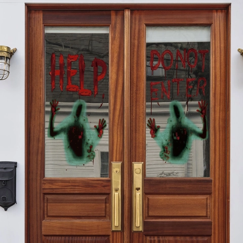 Halloween Horror Blood Splatter Wall Stickers Ghost Shadow Help Do Not Enter PVC Stickers For Party Window Door Decor