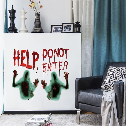 Halloween Horror Blood Splatter Wall Stickers Ghost Shadow Help Do Not Enter PVC Stickers For Party Window Door Decor