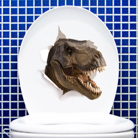 Kreative 3D Realistische Dinosaurier Wandsticker Wasserdichte PVC Toiletten Aufkleber Für Badezimmer Wohnkultur Wandkunst