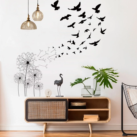 Löwenzahn Fliegende Vögel Wandaufkleber PVC Silhouette Modern Kreativ Wasserdicht DIY Dekor Für Wohnzimmer Schlafzimmer
