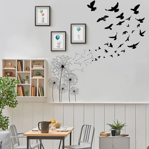 Löwenzahn Fliegende Vögel Wandaufkleber PVC Silhouette Modern Kreativ Wasserdicht DIY Dekor Für Wohnzimmer Schlafzimmer