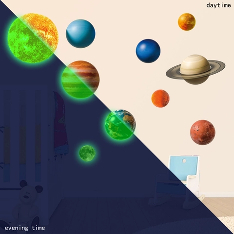Solar System Planets Wall Stickers Glow In The Dark PVC Removable Fluorescent Decals For Kids Room Bedroom Ceiling Decor
