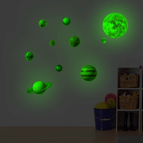 Solar System Planets Wall Stickers Glow In The Dark PVC Removable Fluorescent Decals For Kids Room Bedroom Ceiling Decor