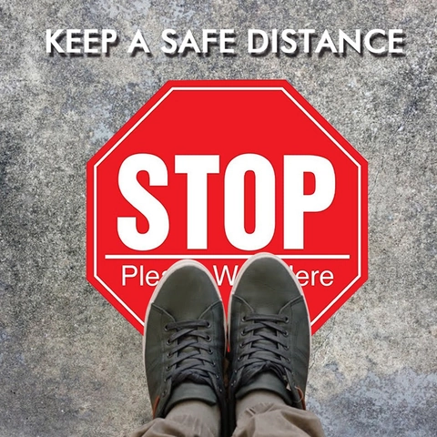 Octagon Red Stop Sign Sticker Set Social Distancing Floor Wall Warning Decal Waterproof PVC For Mall Shop Public Place