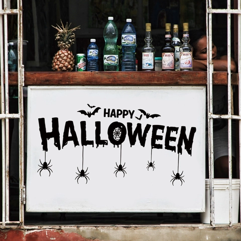 Halloween Wall Stickers Spooky Spider Web Bat Pumpkin Lantern Decorative Removable PVC Decals For Living Room Window Display
