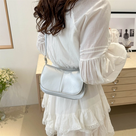 Women PU Leather Shoulder Bag Solid Color Flap Crossbody Bag Adjustable Strap Versatile Ins Style Fashion Square Handbag