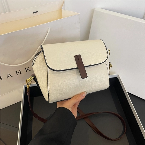 Women's Pebbled PU Leather Small Square Crossbody Bag Retro Flap Shoulder Bag With Contrast Color Adjustable Strap Daily Purse