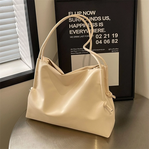 Große Kapazität Damen PU Leder Tote Bag Weiche Umhängetasche Mit Knoten Dekor Einfach Pendeln Lässig Alltag Shopper Tasche