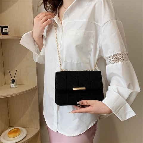 Gesteppte Damen Umhängetasche Geometrische Nähte Goldene Kette Vintage Crossbody Handtasche Für Modischen Alltag