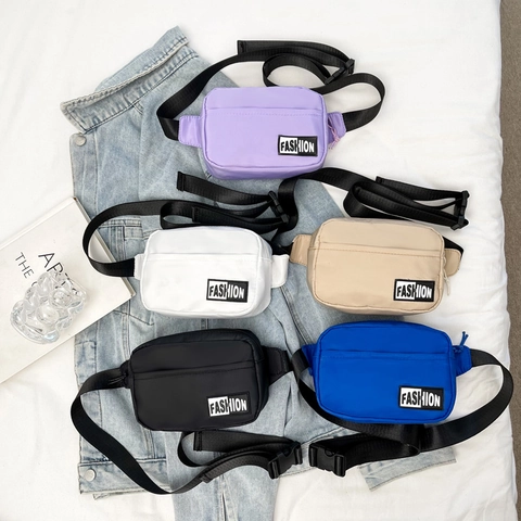 Bolso Bandolera Pequeño de Nailon para Mujer Parche de Letras de Moda Riñonera Impermeable Correa Ajustable Casual Diario