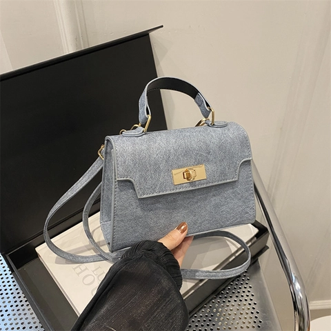 Vintage PU-Leder Kleine Quadratische Umhängetasche Für Damen Mode Texturierte Handtasche Schultertasche Mit Gold Drehverschluss