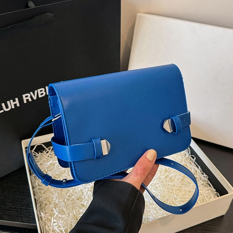 Small Square Crossbody Bag PU Leather Flap Magnetic Snap Decorative Straps Adjustable Shoulder Strap For Women Trendy