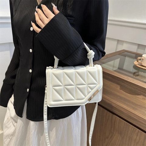 Borsa A Tracolla Trapuntata Geometrica Da Donna Borsa A Mano In Pelle PU Con Manico Annodato E Tracolla Regolabile