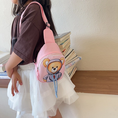 Cute Cartoon Bear Print Kids Chest Bag Oxford Cloth Adjustable Strap Outdoor Fashion Crossbody Waist Pouch For Boys Girls