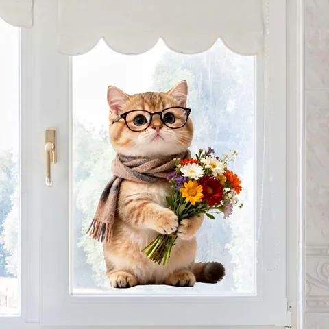 Animal Window Stickers Static Cling PVC Waterproof Decals Cute Cat Giraffe Owl Hedgehog Cartoon Home Glass Decoration