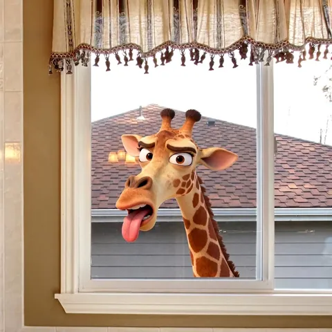 Animal Window Stickers Static Cling PVC Waterproof Decals Cute Cat Giraffe Owl Hedgehog Cartoon Home Glass Decoration