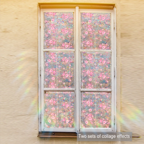Película para Ventanas Estática Privacidad Pegatina de Vidrio 3D Efecto Arcoíris Patrón Floral Hoja Calcomanía Hogar Decoración