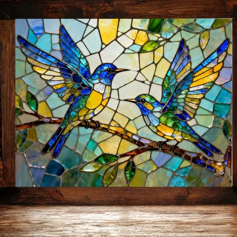 Buntglas Stil Fensteraufkleber Katze Kolibri Mosaik Muster PVC Statische Aufkleber Wohndekoration Dekorativ Transluzent
